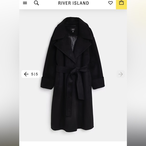 Beautiful long belted black coat size 20US/size 24 UK by River Island - Picture 5 of 5